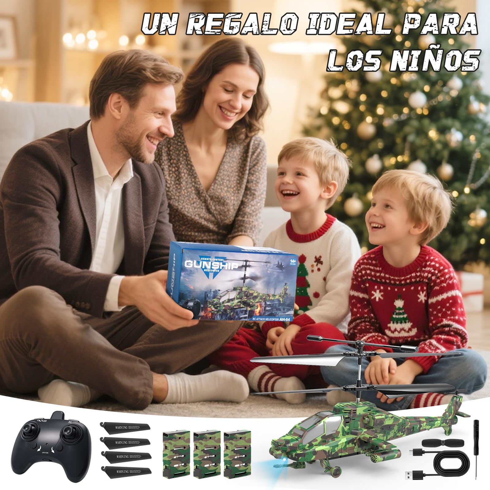 Charmofun Helicoptero Teledirigido, 2,4Ghz Helicoptero RC con Luz y 3 Baterías, 40 Minutos de Vuelo, 3,5 Canales Elicoptero Teleridijido niño, Avion Juguete Regalo para Niños de 8+ Años (Verde)