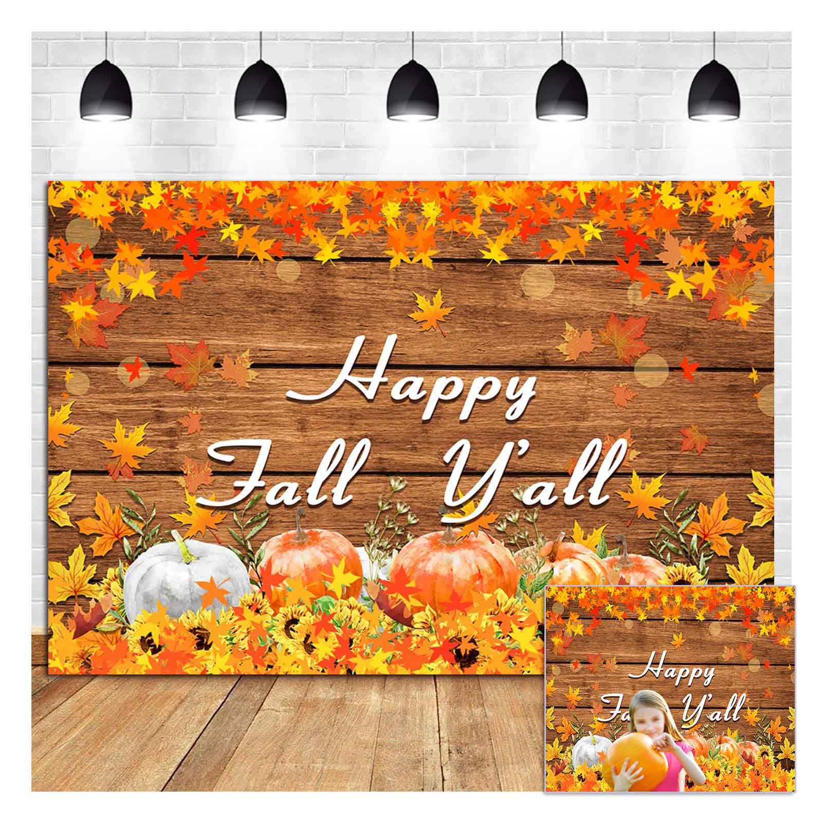 Happy Fall Yall Photography Backdrops Pumpkin Rustic Wooden Maple Leaves Harvest Photo Backdrops 7x5ft Thanksgiving Happy Fall Y'all Baby Shower