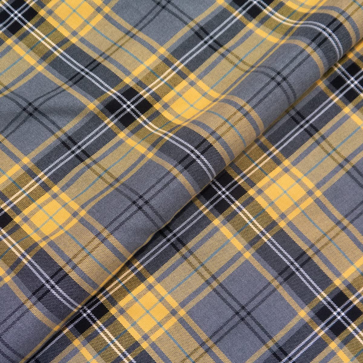 Discount Fabrics Ltd Grey Mustard D91 Quality Plaid Check Polyviscose Tartan Fabric 58" Wide (, Fat Quarter)