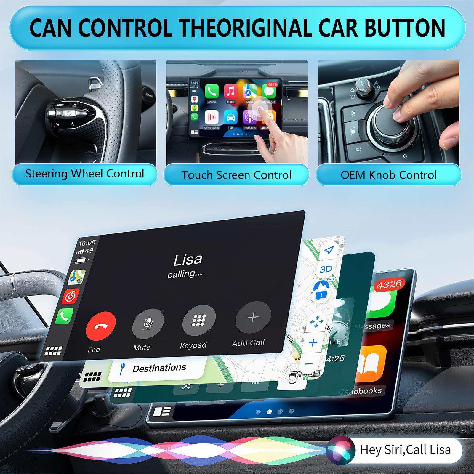 2025 Draadloze CarPlay Adapter, Upgrade van Bedraad naar Draadloos, USB-C/ Type-C-ontwerp, plug & play, geen vertraging, stabiele verbinding CarPlay, met web-app en OTA-updates