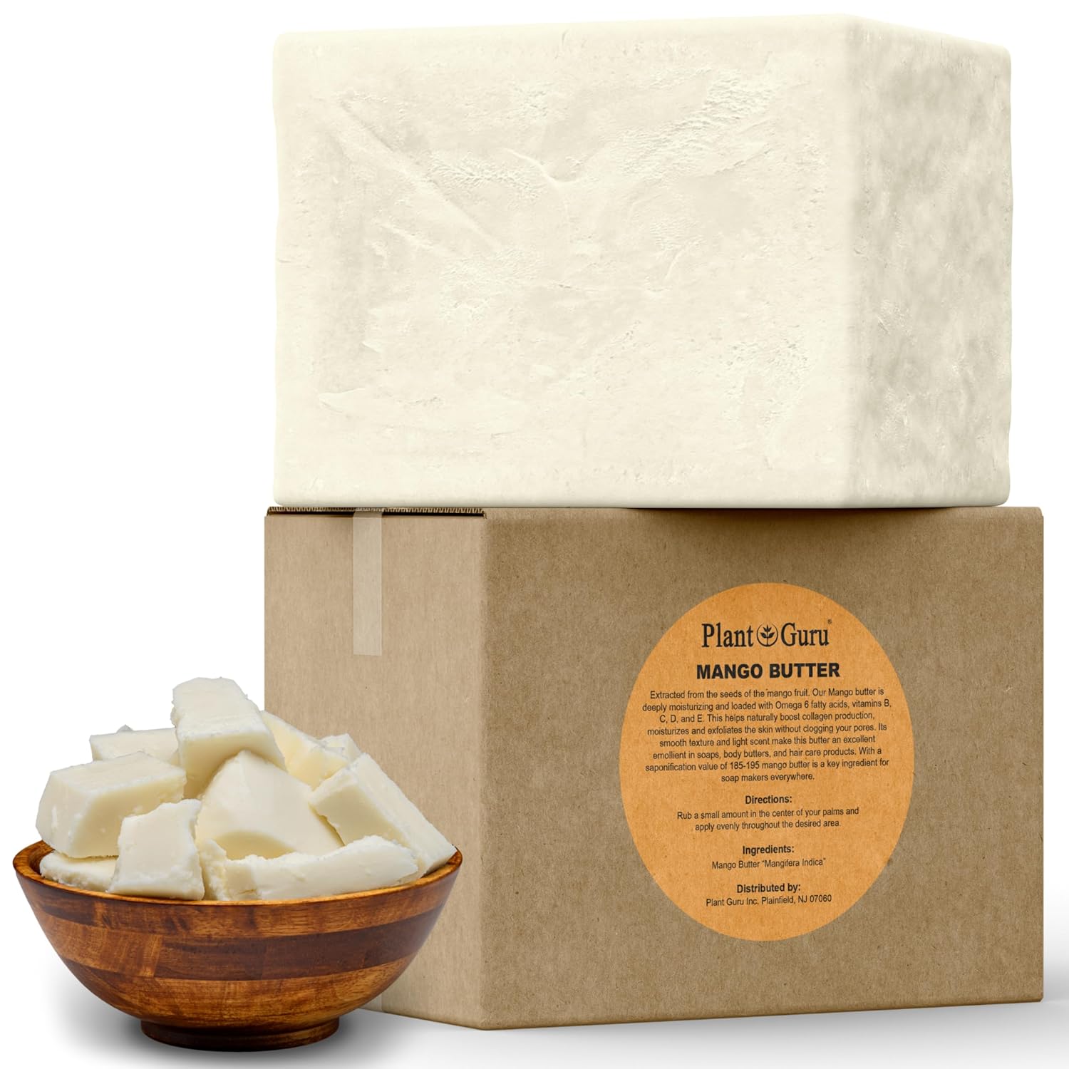 Plant Guru Raw Mango Butter 10 lbs. Bulk Wholesale 100% Pure Natural Unrefined - Great for Skin, and Hair Growth. DIY Soap Making, Body Butters, Lotions and Creams.