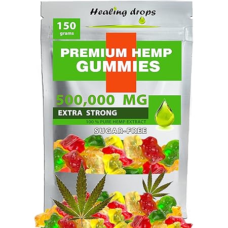 Premium Organic Hemp Sugar-Free Gummy Bears Natural Health Support 500,000MG High Potency with Vitamins B E C D Omega 3 6 9