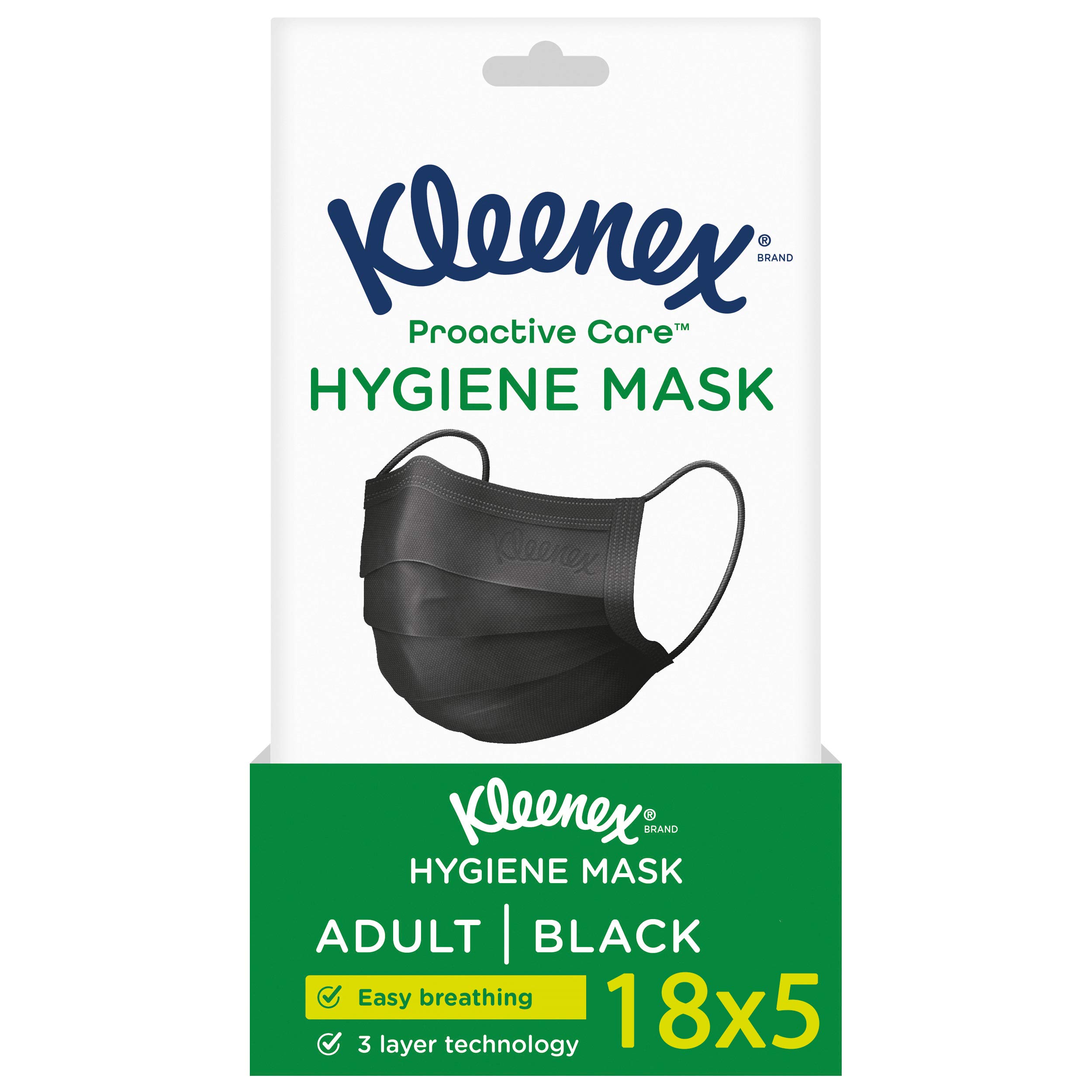 Kleenex Mundschutz-Maske für Erwachsene und Jugendliche, 3-lagig, schwarz, 90 Stücke