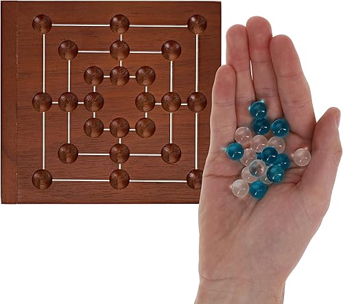 Miniatura 3 de WE Games Nine - Juego de mesa Morris para hombre, tamaño de viaje de 5 pulgadas, tablero de madera maciza con cierre magnético, 9 canicas