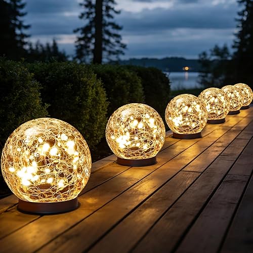 JKIMK Solar Globe Lights Outdoor Waterproof-Solar Balls Garden-Cracked Glass Ball Solar Lights Outdoor-Solar Orbs Outside-Outdoor Decorations Patio & Yard Lawn Backyard Decor
