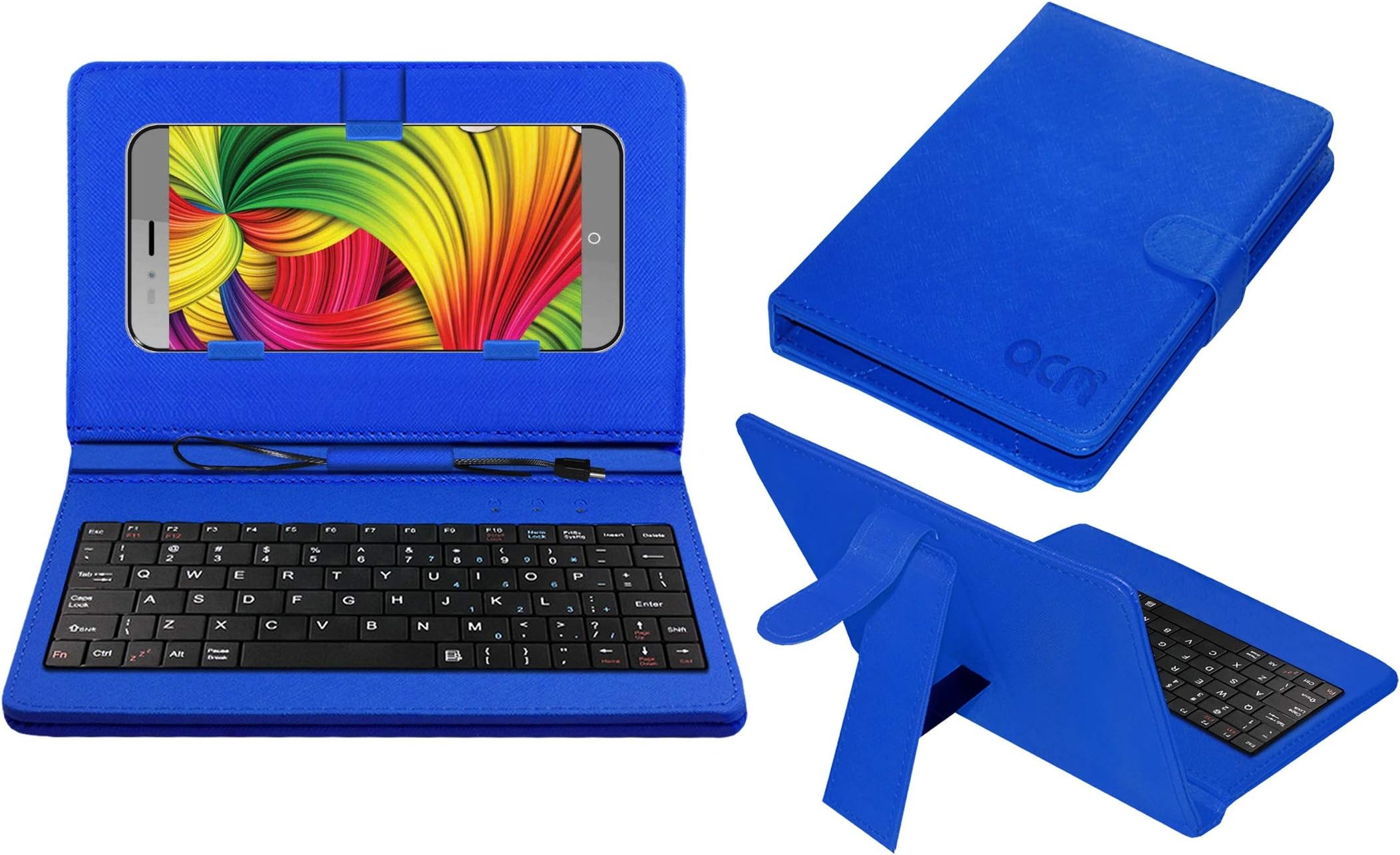 ACM Keyboard Case Compatible with Intex Cloud Swift Mobile Flip Cover Stand Direct Plug & Play Device for Study & Gaming Blue