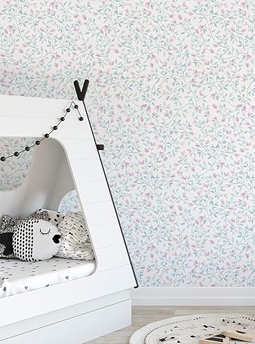 Miniatura 7 de Simple Shapes Floral Vines - Papel tapiz de acuarela para despegar y pegar (una sola hoja, 2 x 9 pies, gris púrpura)