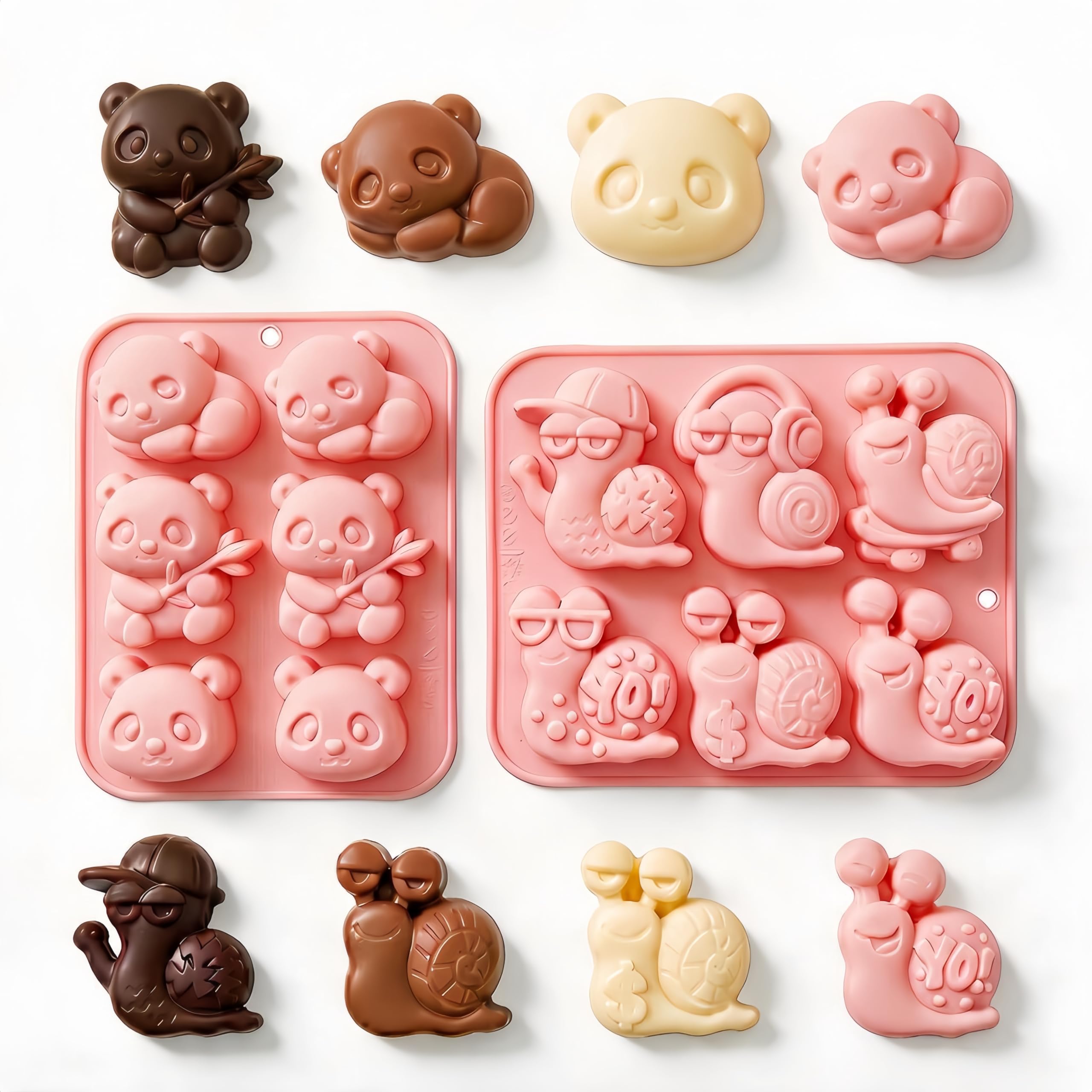 HETcogiz Small & Cute Snail Panda Themed Silicone Moulds Set of 2