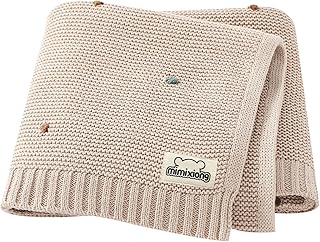 mimixiong Knit Baby Blanket - Soft Cozy Cotton Knit Baby Blanket for Boys and Girls - Swaddling Crib Stroller Quilt Blanket Shower Baby Gift (Beige1)
