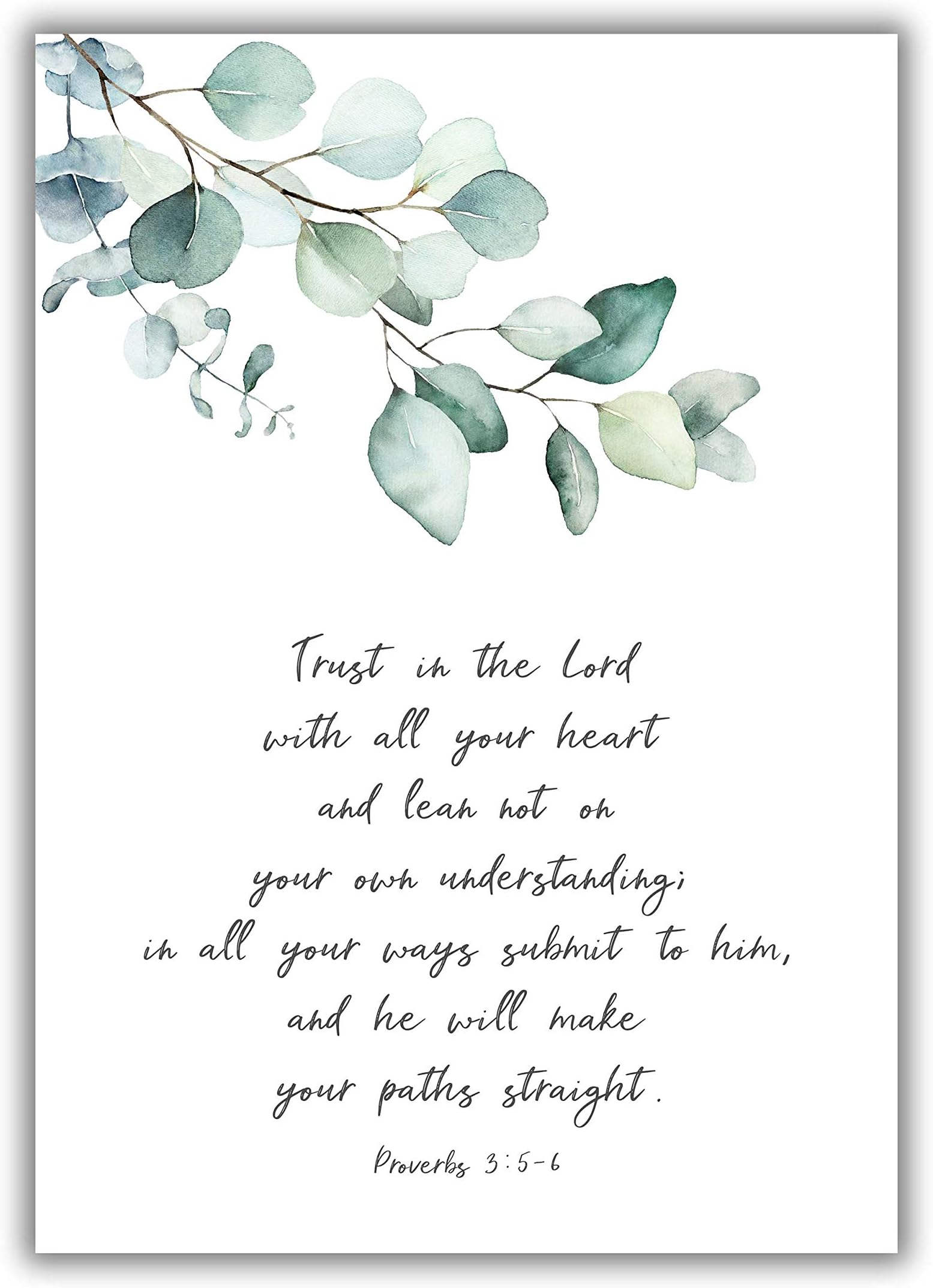 Trust in the Lord Wall Art Proverbs 3 5-6 Bible Verse Quote Christian Botanical Prints UNFRAMED A4, Crafty Cow Design