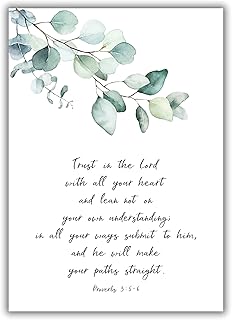 Trust in the Lord Wall Art Proverbs 3 5-6 Bible Verse Quote Christian Botanical Prints UNFRAMED A4, Crafty Cow Design