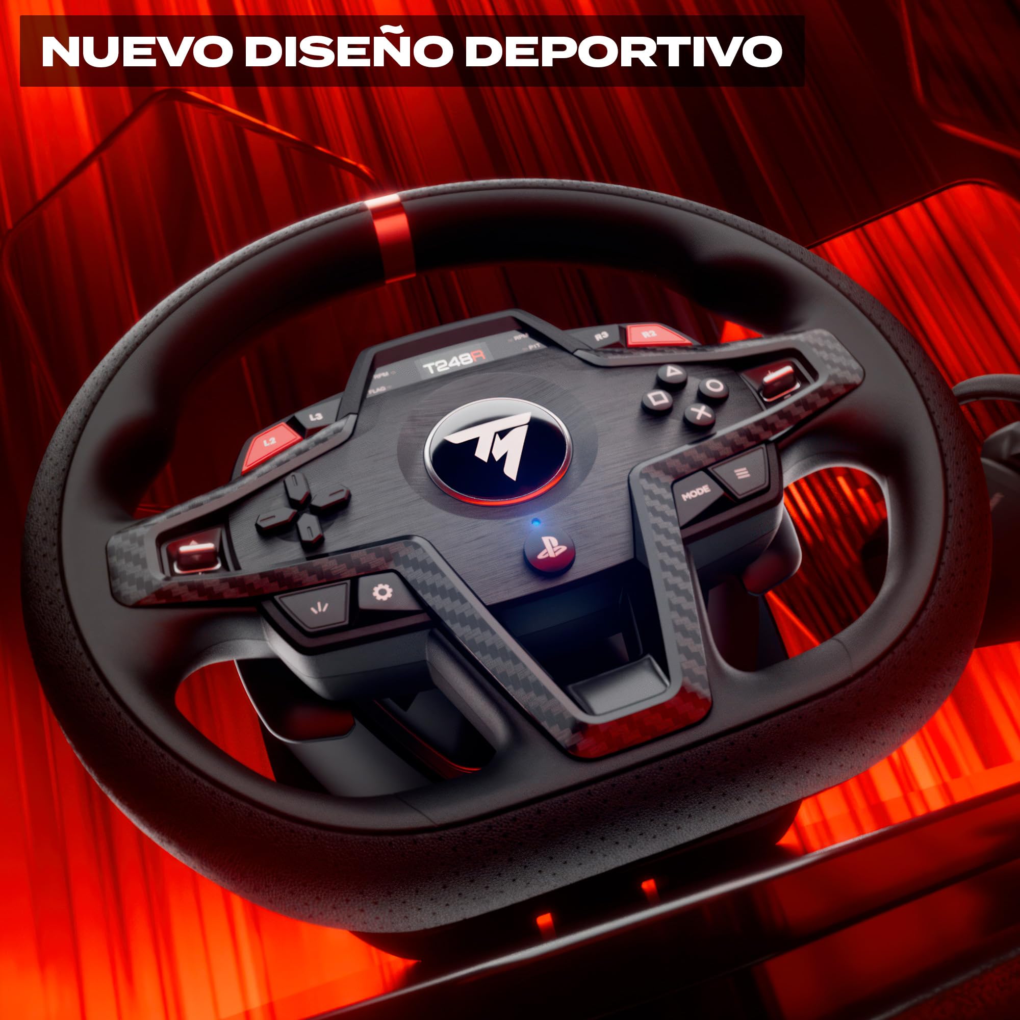 Thrustmaster T248R – Volante de Carreras con Retorno de Fuerza de 3,1 Nm, Pantalla LCD y Pedales Magnéticos T3PM para Consolas PS5, PS4 y PC