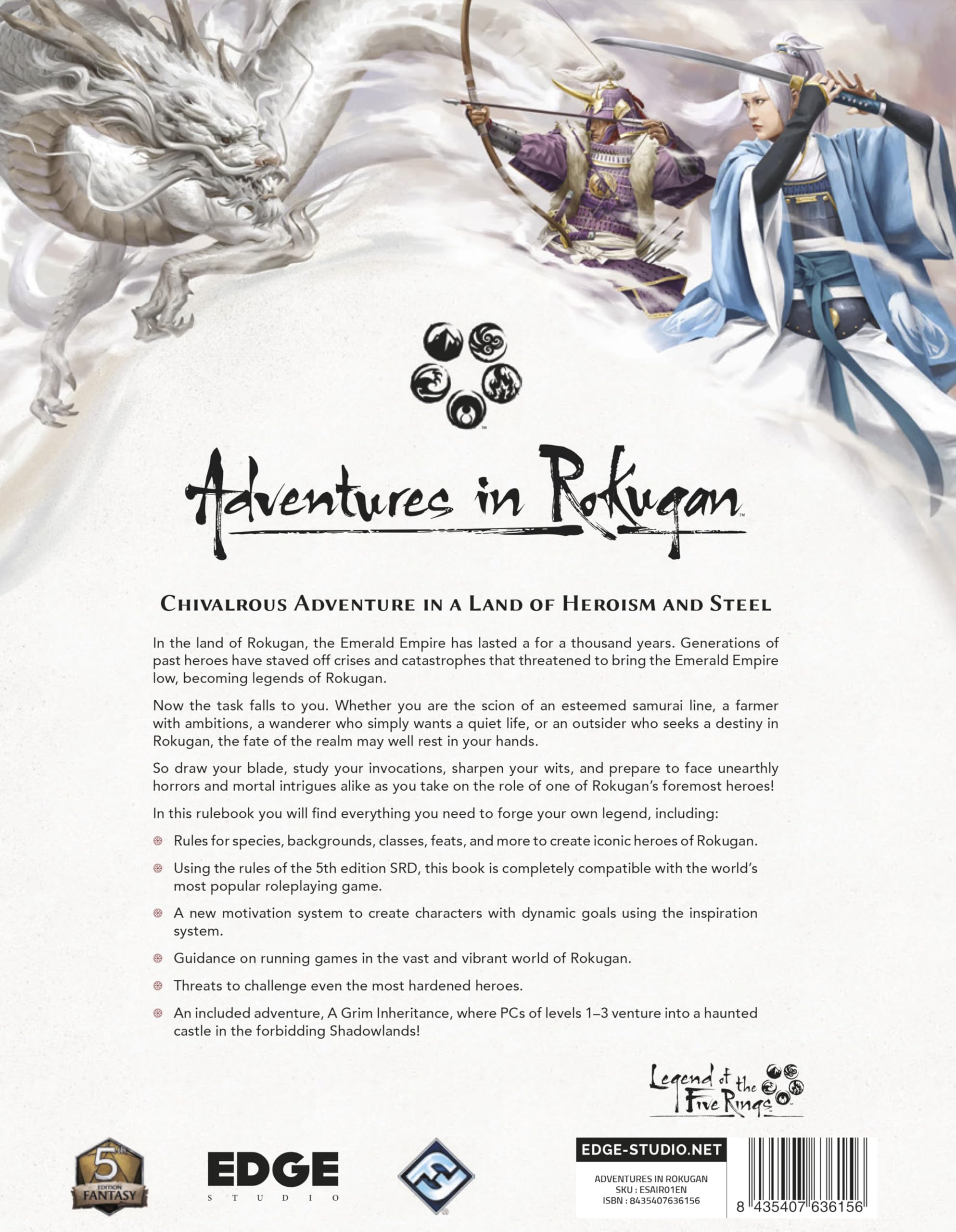 Przygody w Rokugan Gra fabularna | Legend of The Five Rings RPG Tactical Strategy 2+ Gracze Wiek 14+ Średni czas odtwarzania 90 minut Made by EDGE Studio, wielokolorowy (ESAIR01EN)