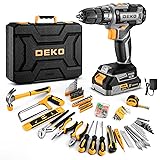 DEKO Cassetta Attrezzi Completa con Trapano Avvitatore Batteria 20V, 186 Pezzi, Set Completo di Punte Grigio