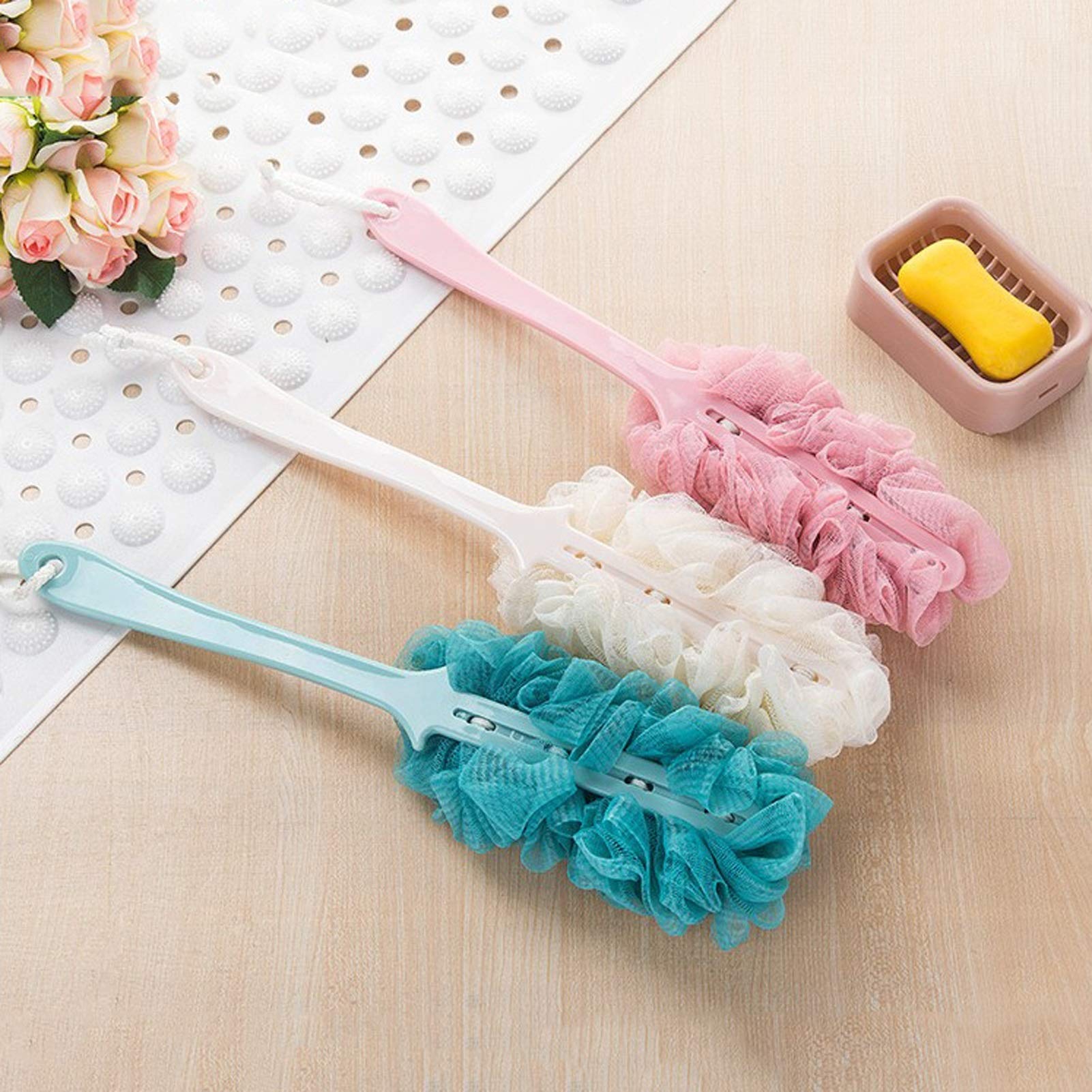 Szczotka do kąpieli - Back Scrubber do prysznica Duża nylonowa siatka z długim uchwytem Gąbka do kąpieli Narzędzie do czyszczenia pleców dla kobiet i mężczyzn Akcesoria prysznicowe (kolor: biały) (r