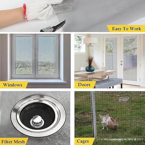 Miniatura 10 de fowong Malla de alambre tejida de acero inoxidable 304, rollo de malla de ventilación tejida de 47 x 10 pies, malla flexible de 20 x 22 pulgadas