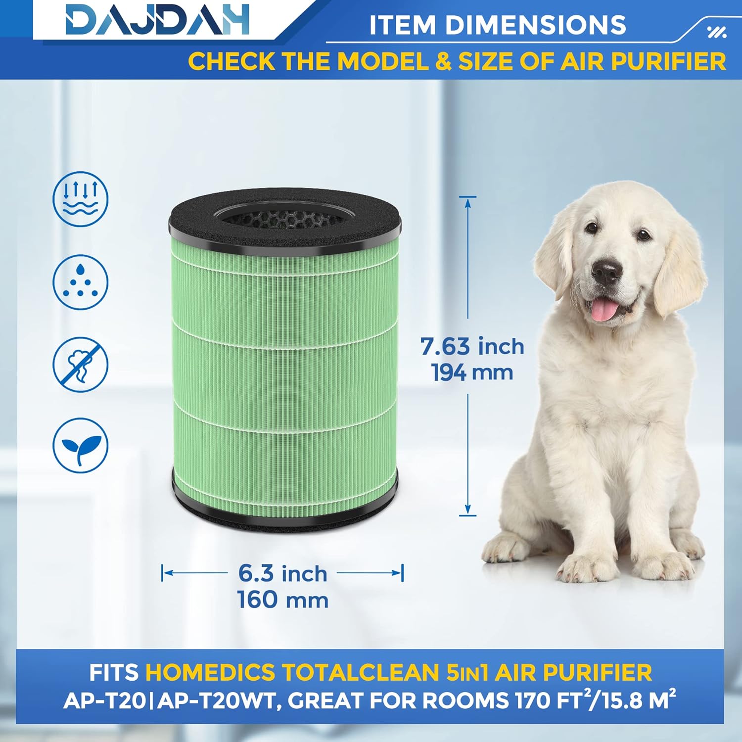 Image showing the dimensions of the AP-T20FL filter