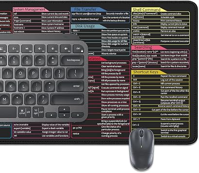 Linux Command Line Mouse Pad Desk Pad,Cheat Sheet Mouse Mat Stitched Edges Non-Slip Waterproof Rubber Base Mousepad for for Programmers Developers and IT Professionals 31.5x11.8 in