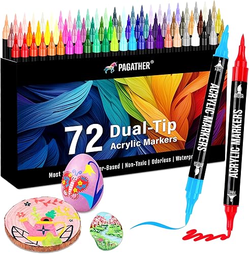 Marcadores de pintura acrílica de 72 colores, punta doble con punta fina y punta de pincel, para piedra, madera, caligrafía, lienzo, cerámica, 72
