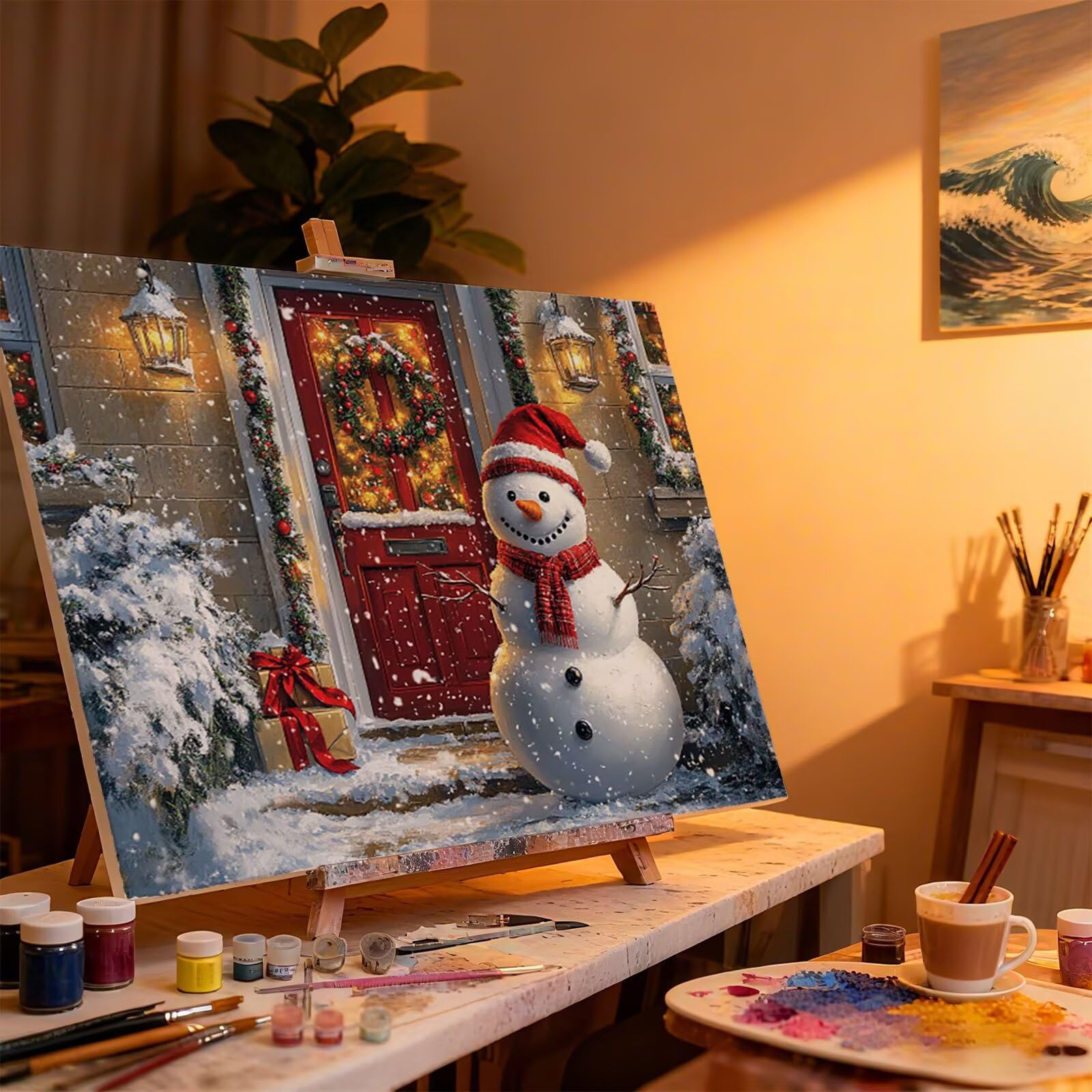 Malowanie według numerów dla dorosłych Boże Narodzenie Malowanie według numerów Lalka śnieżna Paint by Numbers Adult z pędzlami Akryl DIY DIY DIY Dorosły, na Halloween Dekoracje świąteczne 70x90 cm H