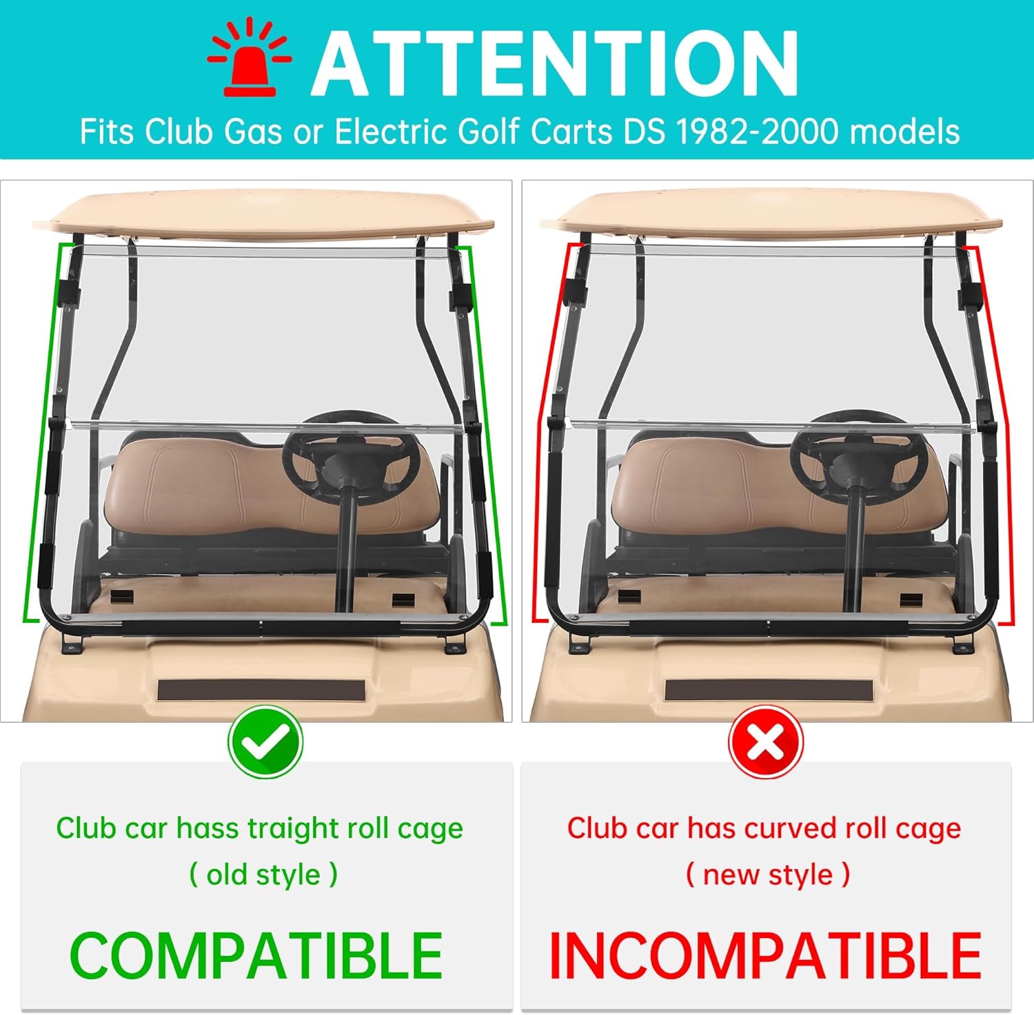 10L0L Golf Cart Windshield for Club Car DS 1982-2000.5- Fold Down-Clear