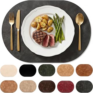 Faux Leather Placemats Set of 6, 2 mm Ultra‑Thick, Classic Grey | Non‑Slip, Heat‑Resistant, Waterproof & Wipeable for Kitchen & Dining, Indoor & Outdoor, 17" x 11.8"