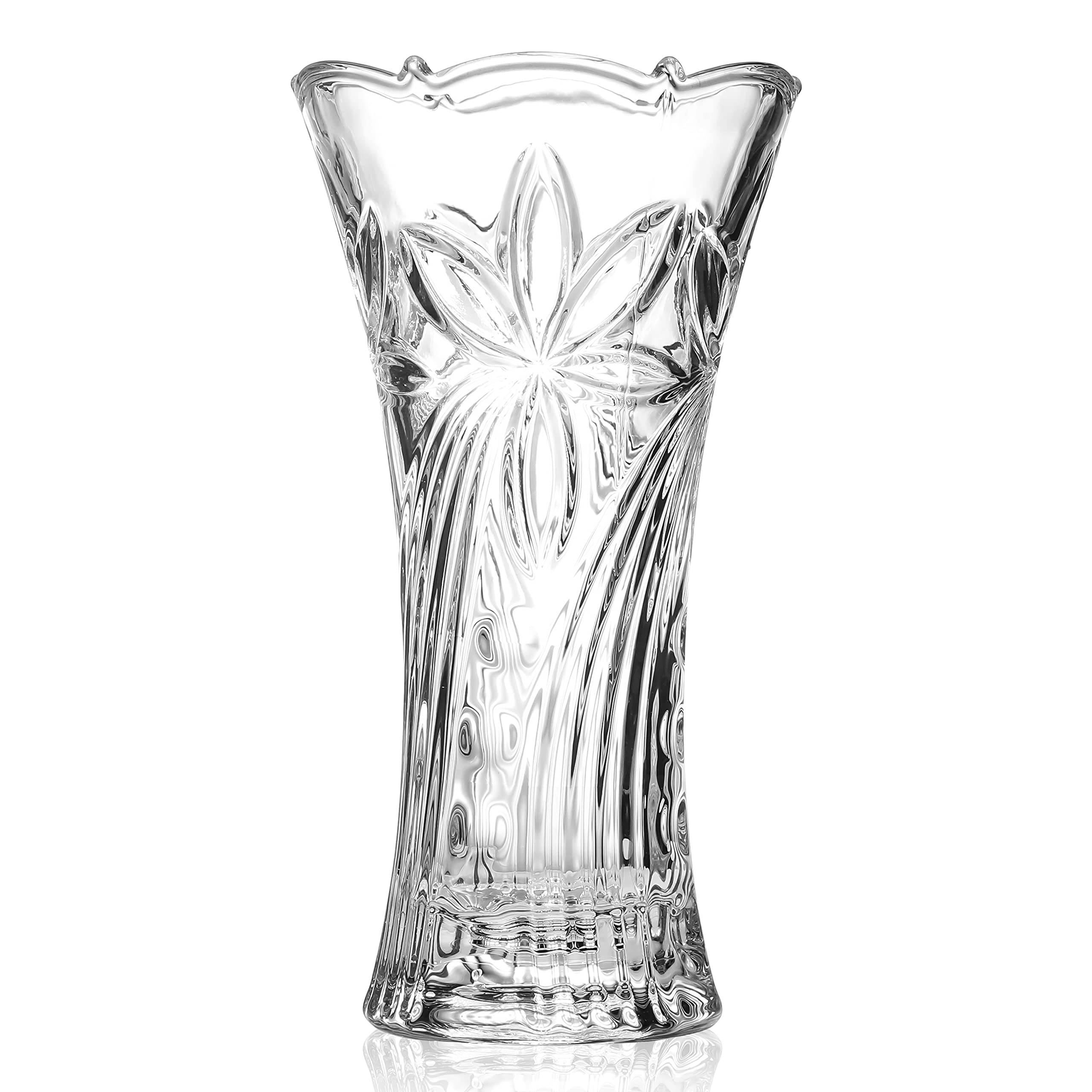 Vase Cristal Transparent 30 Cm Motif Orchidée Gravé – Élégance Éternelle Pour Fleurs & Déco