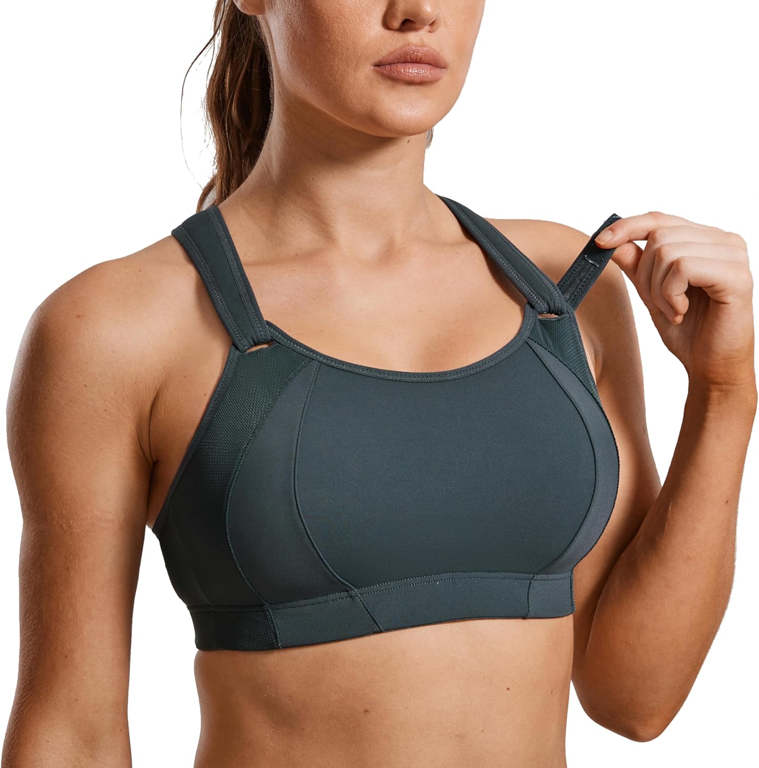 SYROKAN Women's Sports Bra Front Adjustable High Impact Support Padded Wireless Racerback Plus Size Running Bra