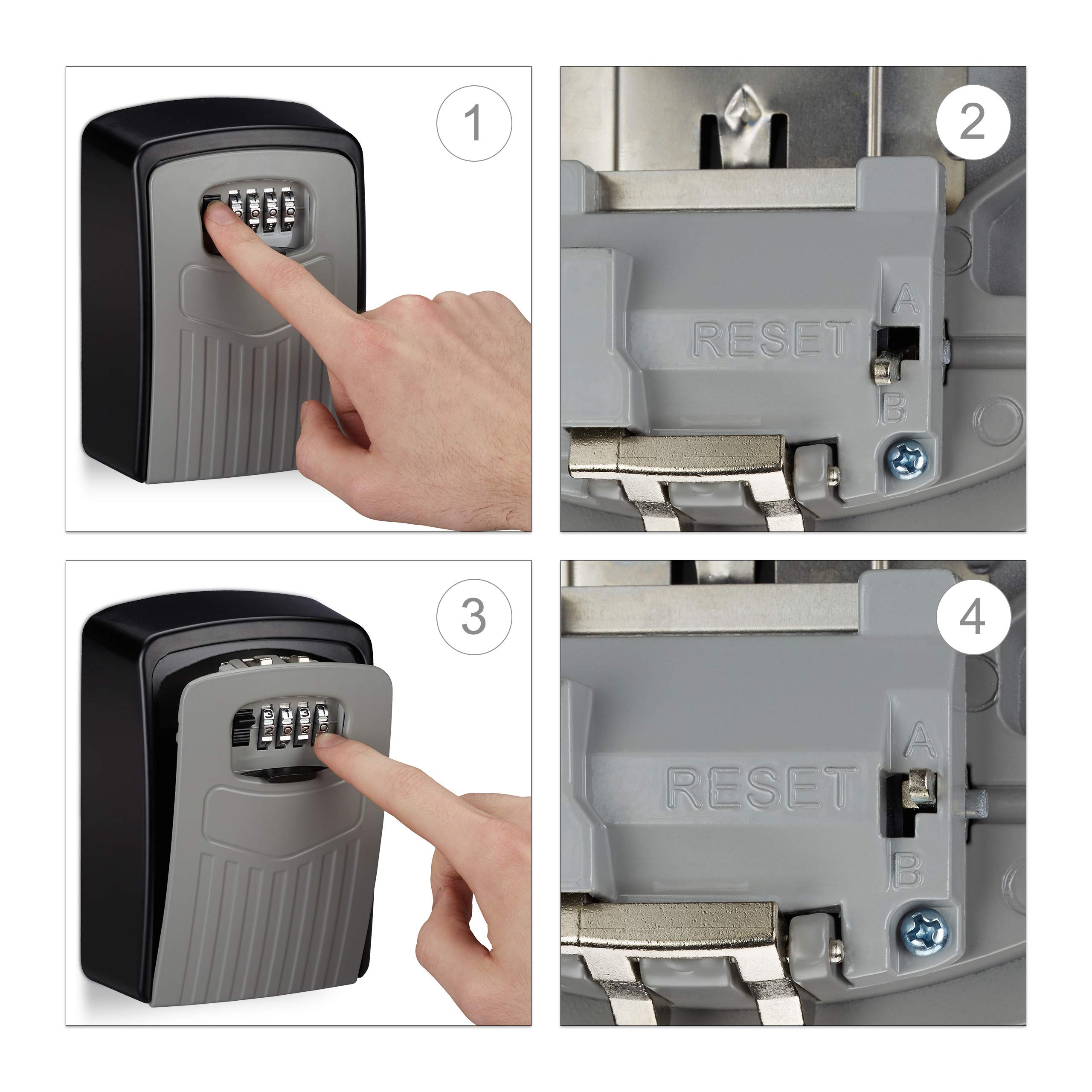 Relaxdays Schlüsseltresor 2er Set, 4-stelliger Zahlencode, schwarz/grau | Großer Key Safe zur Wandmontage, HxBxT 14,5x10,5x5 cm