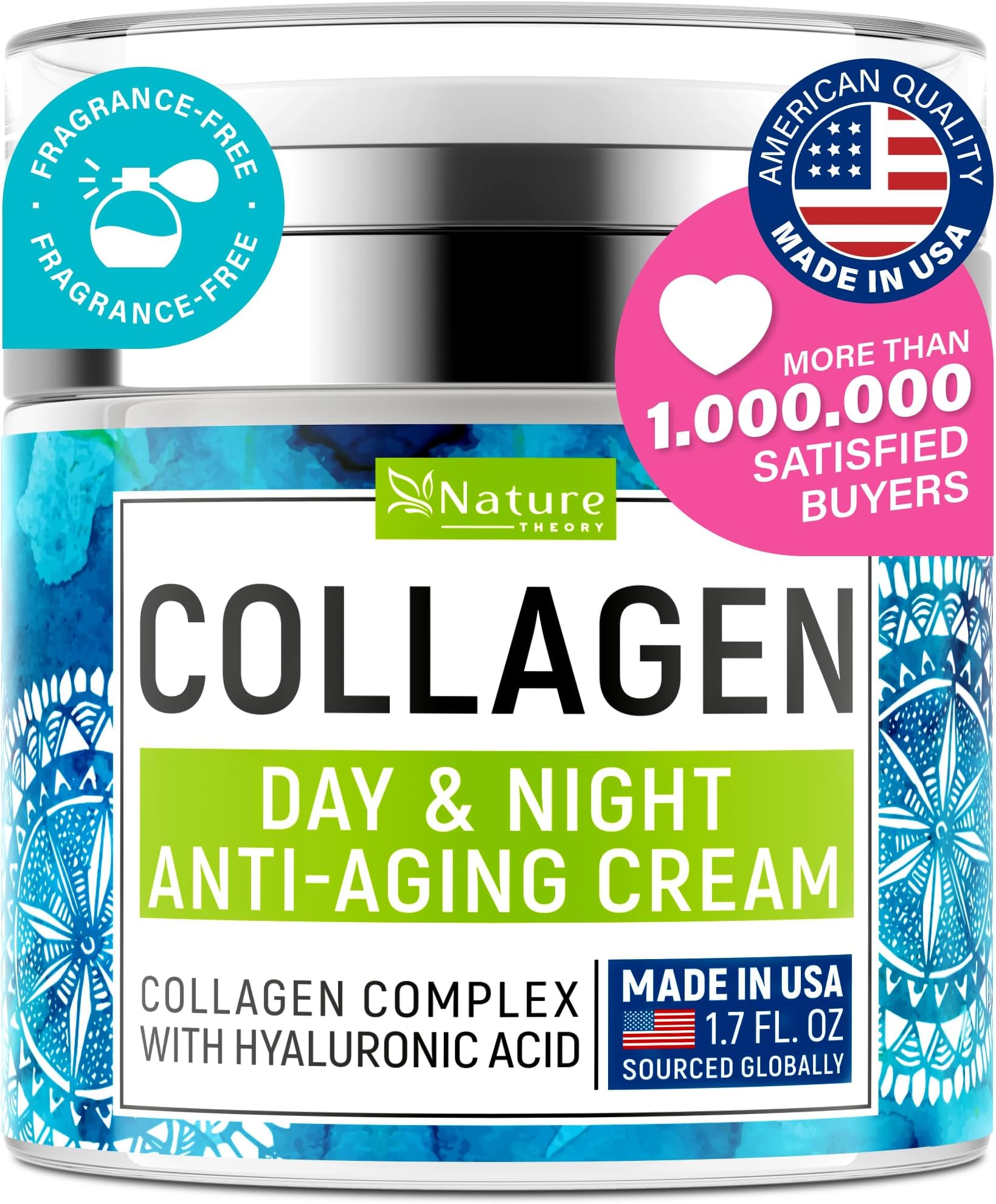 Face Moisturizer Collagen Retinol Cream with Hyaluronic Acid - Day & Night Cream - Skin Tightening Cream for Face - Anti Aging Face Cream - 1.7oz