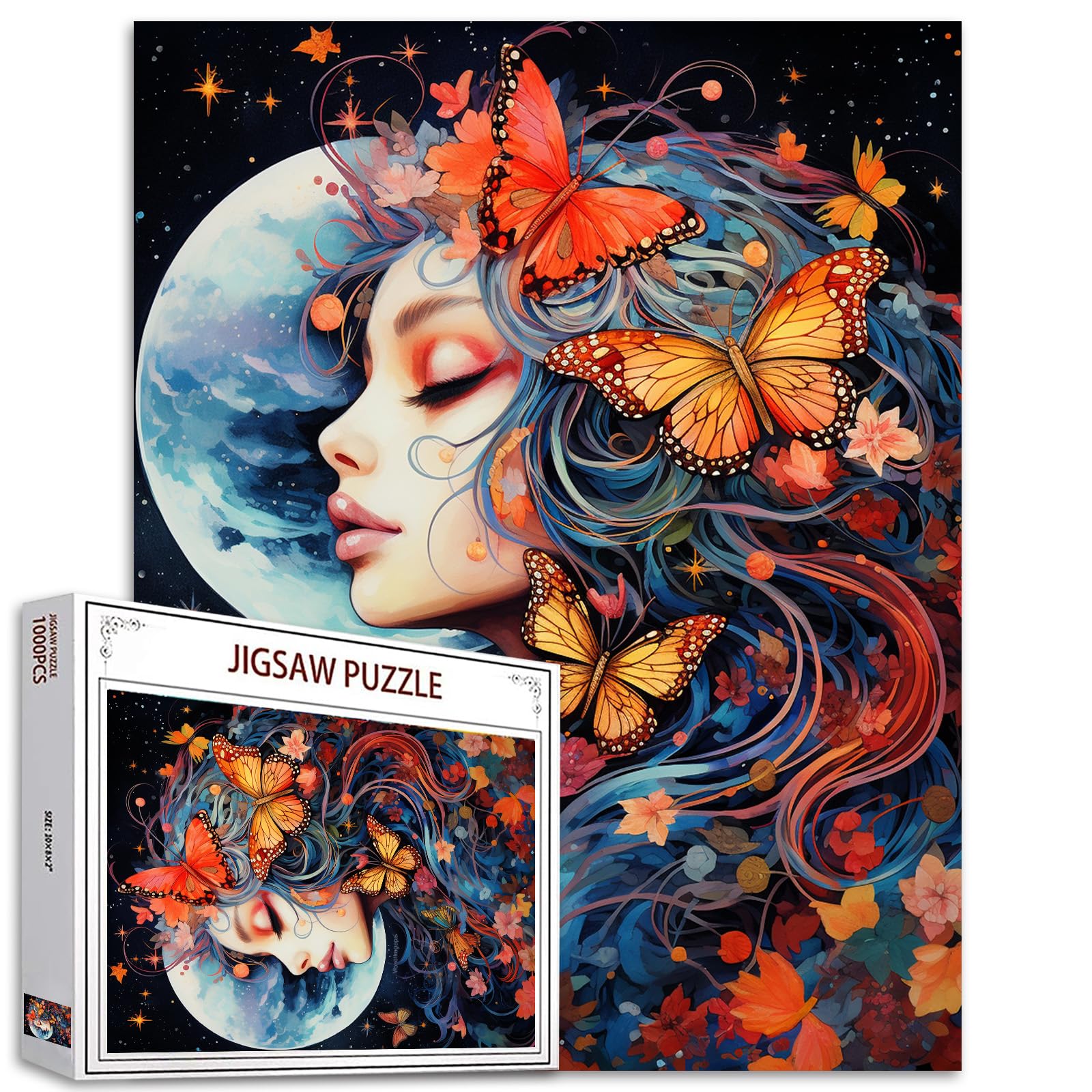 Tucocoo Watercolor Girl Jigsaw Puzzles for Adults 1000 Pieces, Koi Fish Blue Ocean Abstract Art Jigsaw Puzzle Colorful DIY Handwork Puzzles for Home Decoration, Family Puzzle Perfect for Game Nights — view 12