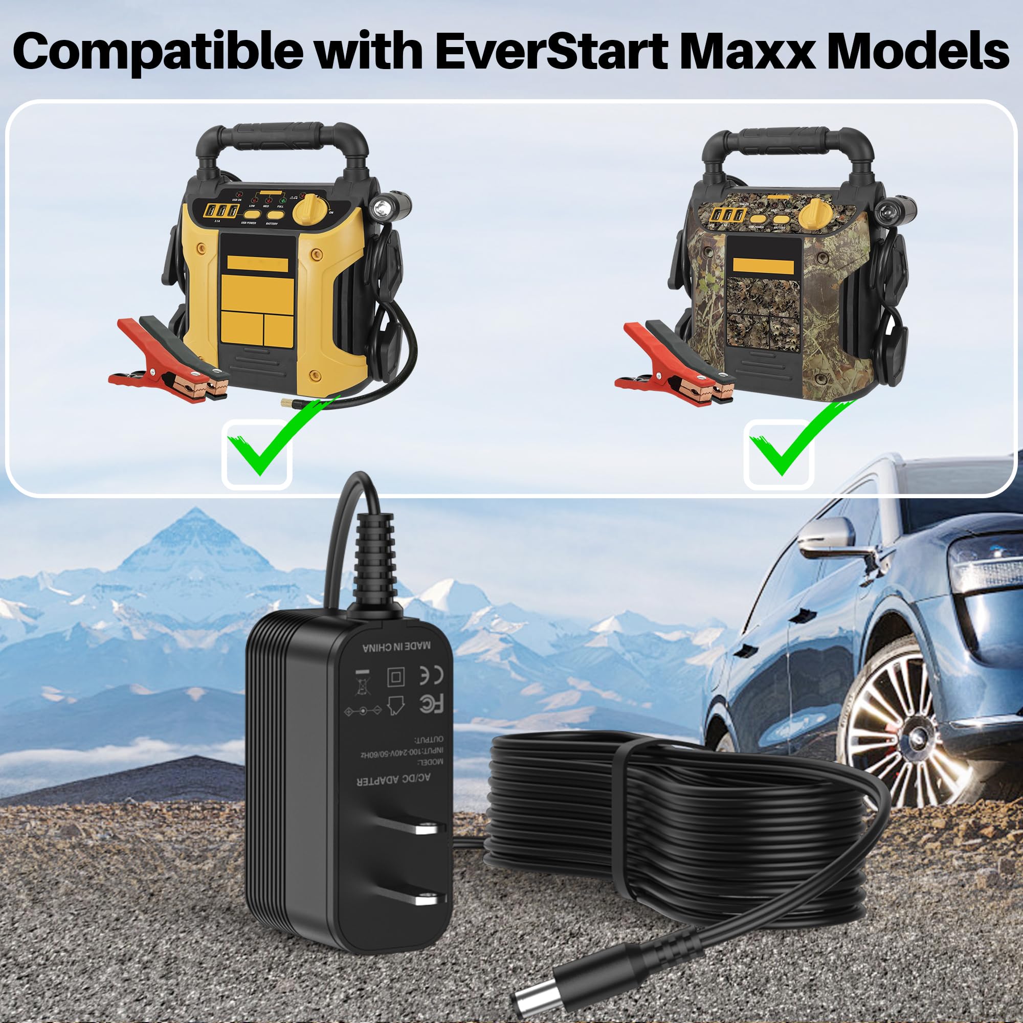Cable de alimentación de 12 V CC para EverStart Maxx Jump Starter Cargador de batería Compatible con Ever Start MAX J7CCE J7CE 800A 800 amperios Pico batería arrancador de Coche 120 PSI compresor de