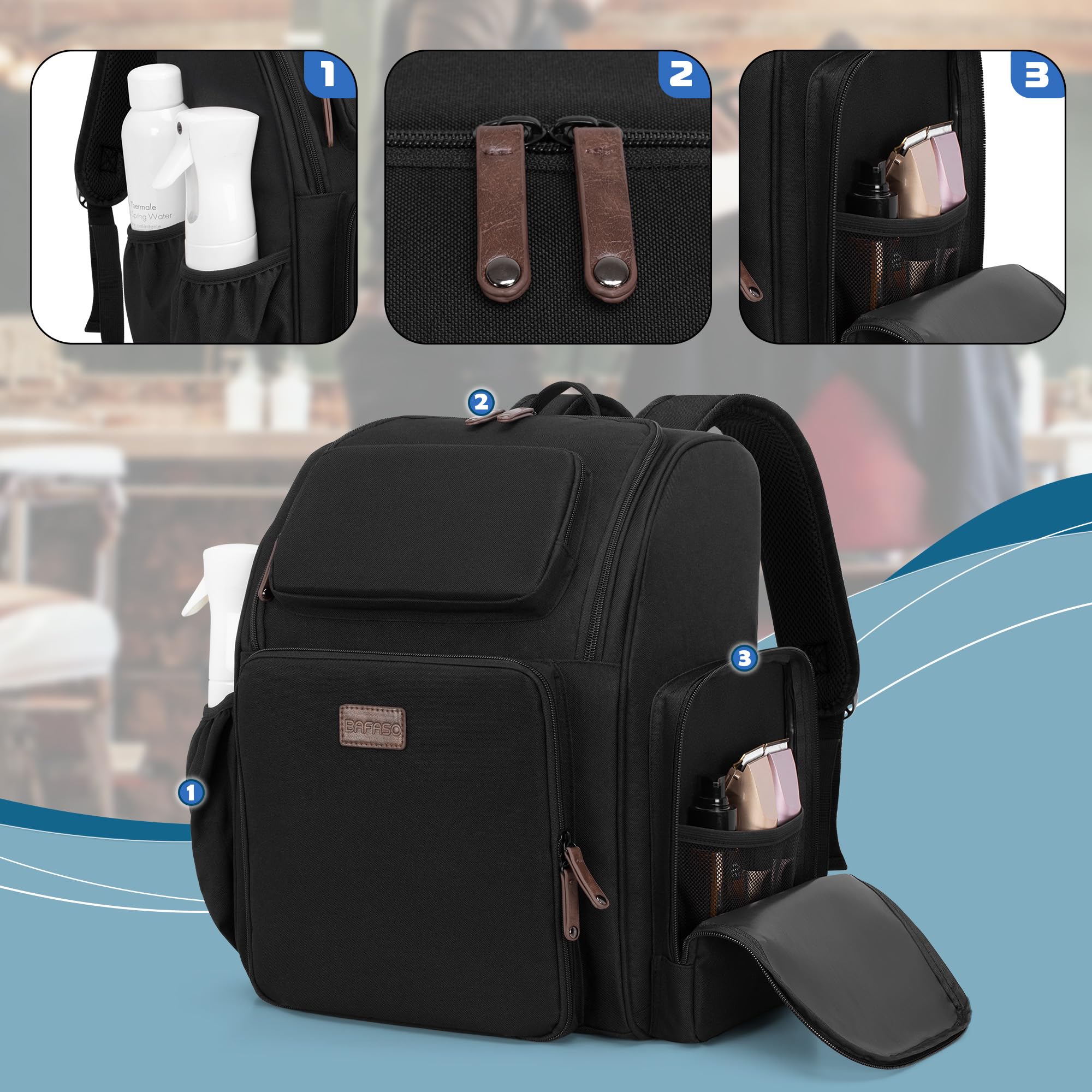 BAFASO Mochila de Peluquería Aislamiento, Bolsa de Viaje para Peluquería para Divisor Semidesmontable y Dos Bolsillos Extraíbles (Sin Accesorios), Negro