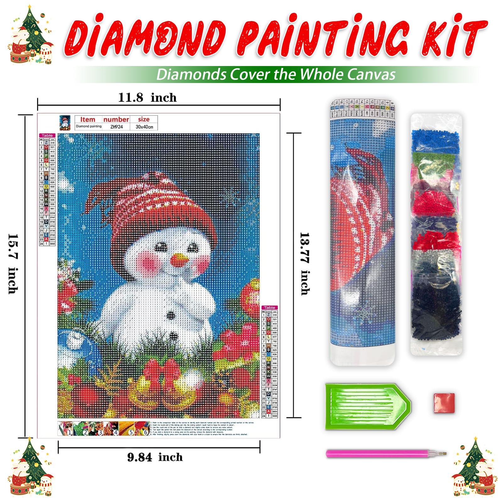 MXJSUA Diamond Painting 3 Schneemänner - 30x40cm DIY Weihnachtsdeko Für Erwachsene