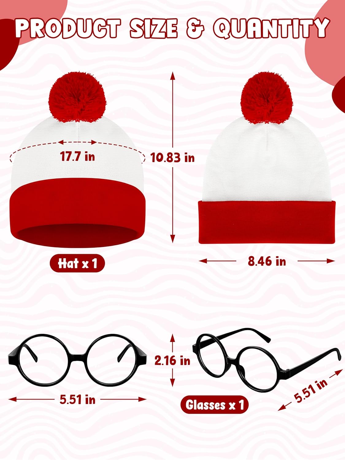 Halloween Costumes, Red and White Striped Shirt, Cosplay Costumes Adult, Halloween Shirt with Glasses Frame and Hat - Image 3