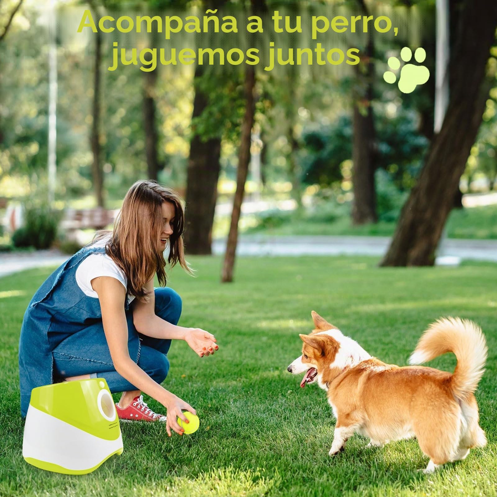 Lanzador de Pelotas para Perros, Máquina Lanza Pelotas Perro Automático Juguete Interactivo Perro con 3 Pelotas de Tenis, Ajustables Anchos de Lanzamiento, Pelota Tenis para Perros Pequeños y Grandes