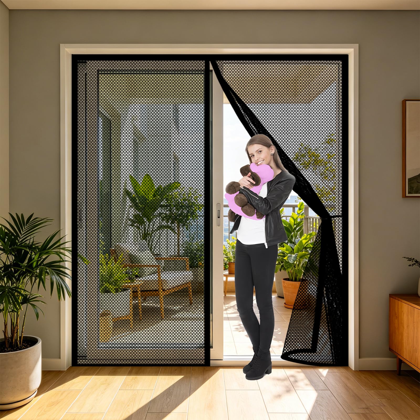 Moustiquaire aimantée 150x280 cm pour porte en maille noire