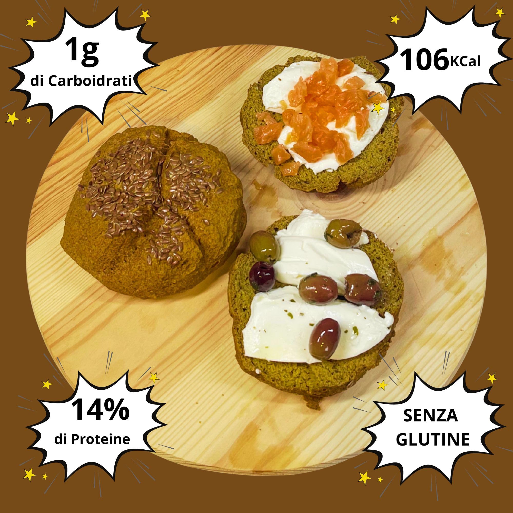 Pane KETO 01 CARB, il 1° Pane con 1g di Carboidrati, 4 Confezioni di 3 Pan Rosette da 120g