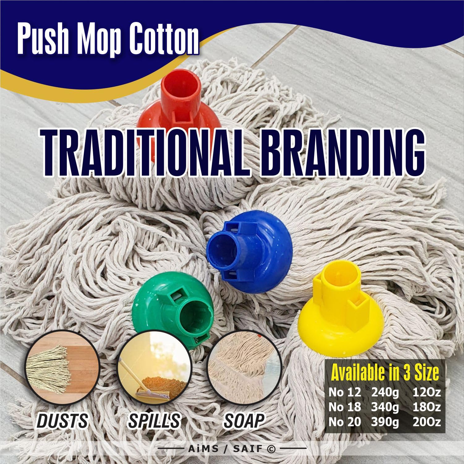 Socket Push 6 piezas paquete de plástico twINE cabeza de mopa Jumbo grande absorbente de hilo para uso diario en el hogar/trabajo, 350 g, extragrande)