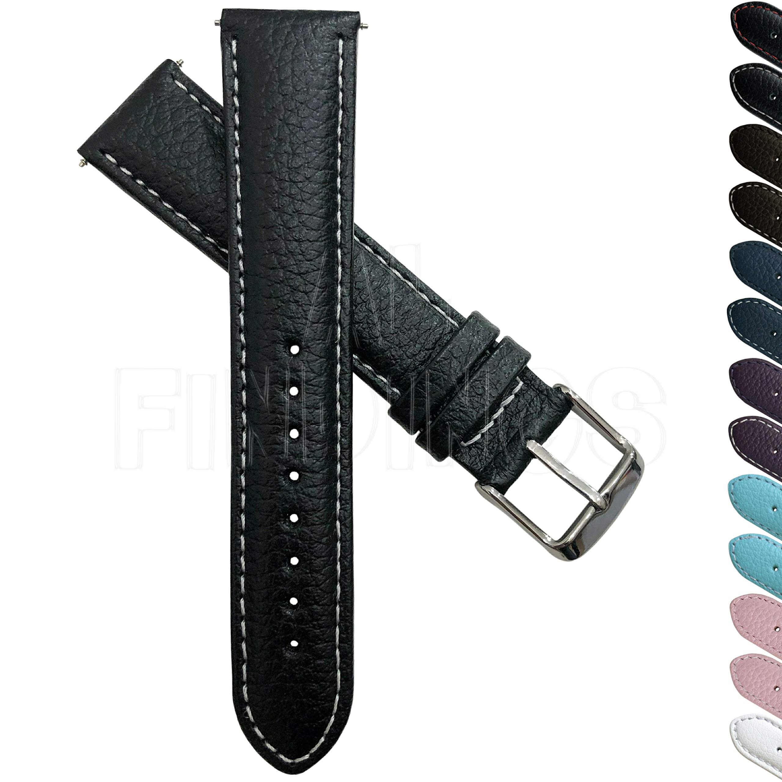 Jewellers Tools Men's Grain/Black/White 16Mm Genuine Buffalo Leather Watch Strap Band Ladies Padded Ss Buckle