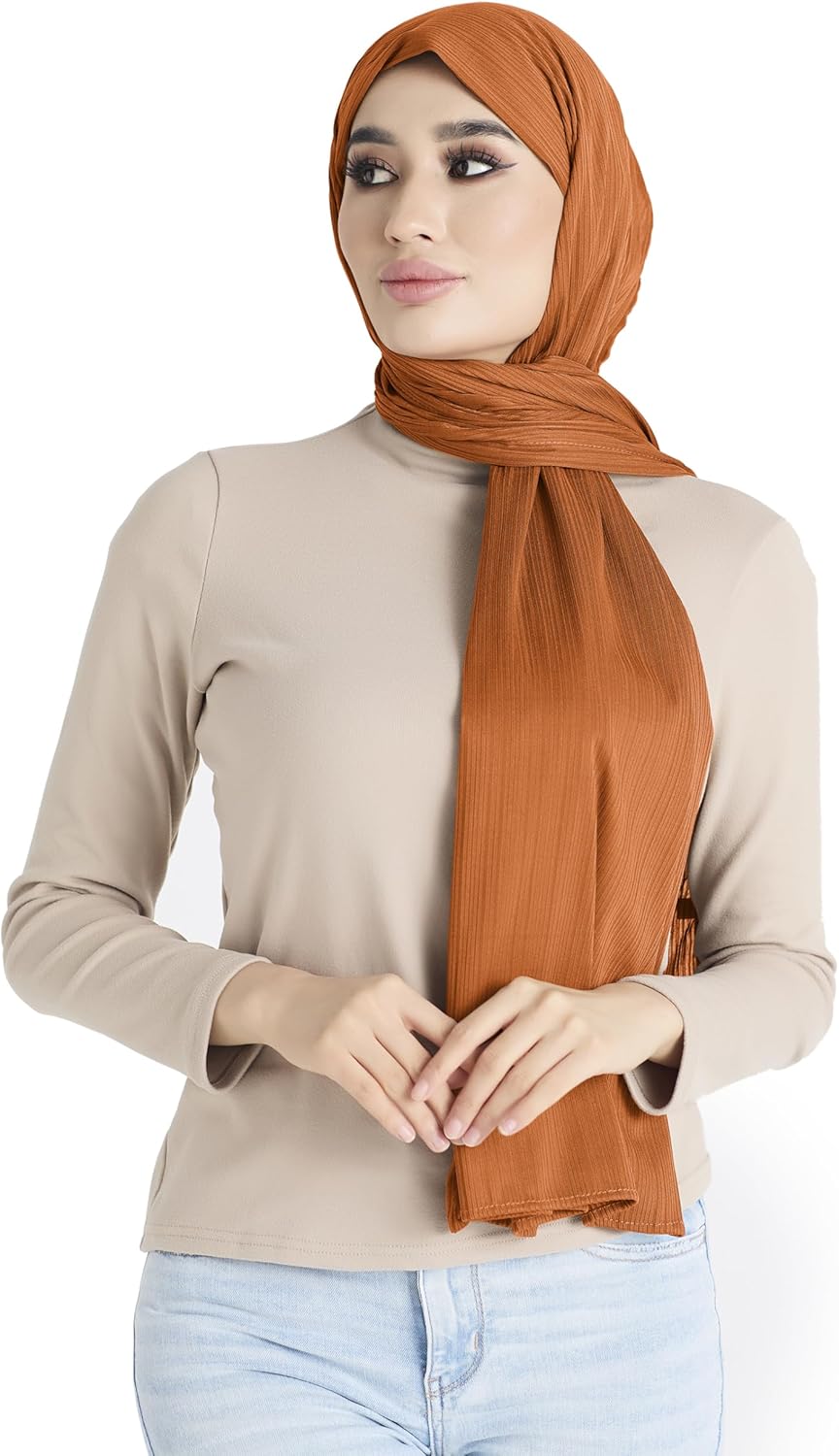 Ribbed Jersey Hijab Scarf for Women, Hijab for Women Muslim Breathable Stretchy Hajib