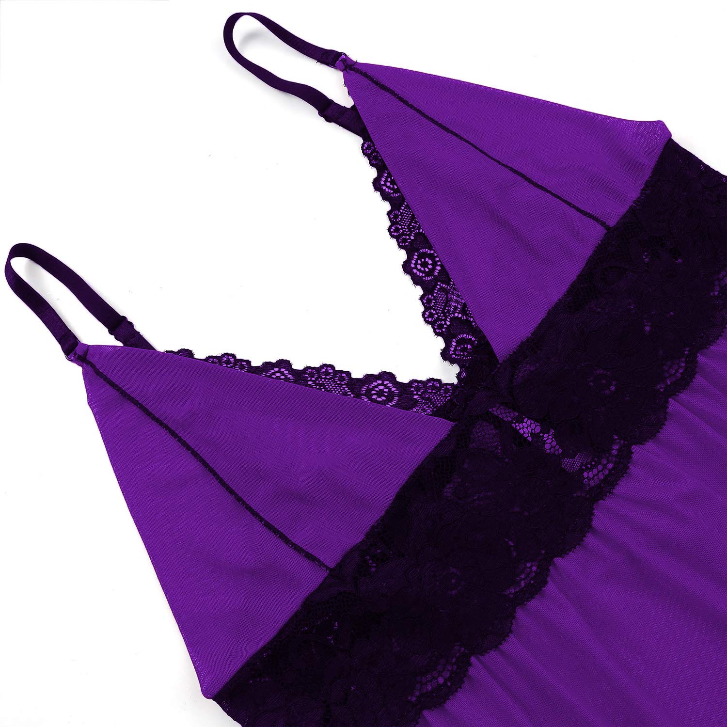 Donnalla Plus Size Babydoll Lingerie Set for Women Sexy Mesh Lace Nightwear Adjustable Straps V Neck Chemise with Panty: XX-Large Purple