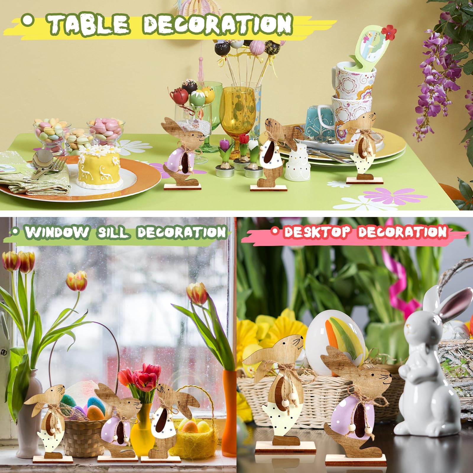 CIYIN - 3 Coniglietti Pasquali In Legno Con Base - Decorazioni Fai Da Te - Regalo Per Bambini E Famiglie - 2