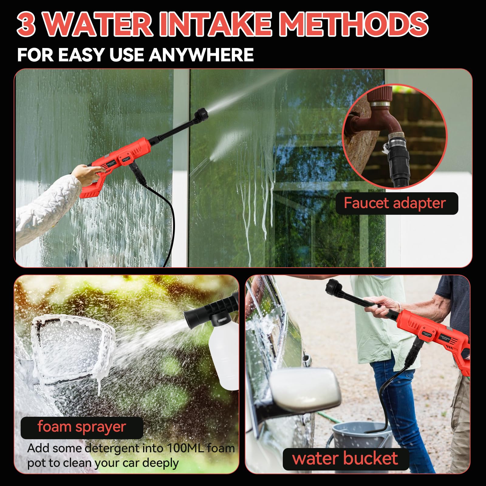 Lavadora a presión inalámbrica para batería Milwaukee M18 de 18 V, 1000 PSI, lavadora eléctrica portátil de mano con boquilla 6 en 1, olla de espuma y manguera de 5 m para coche, hogar, jardín