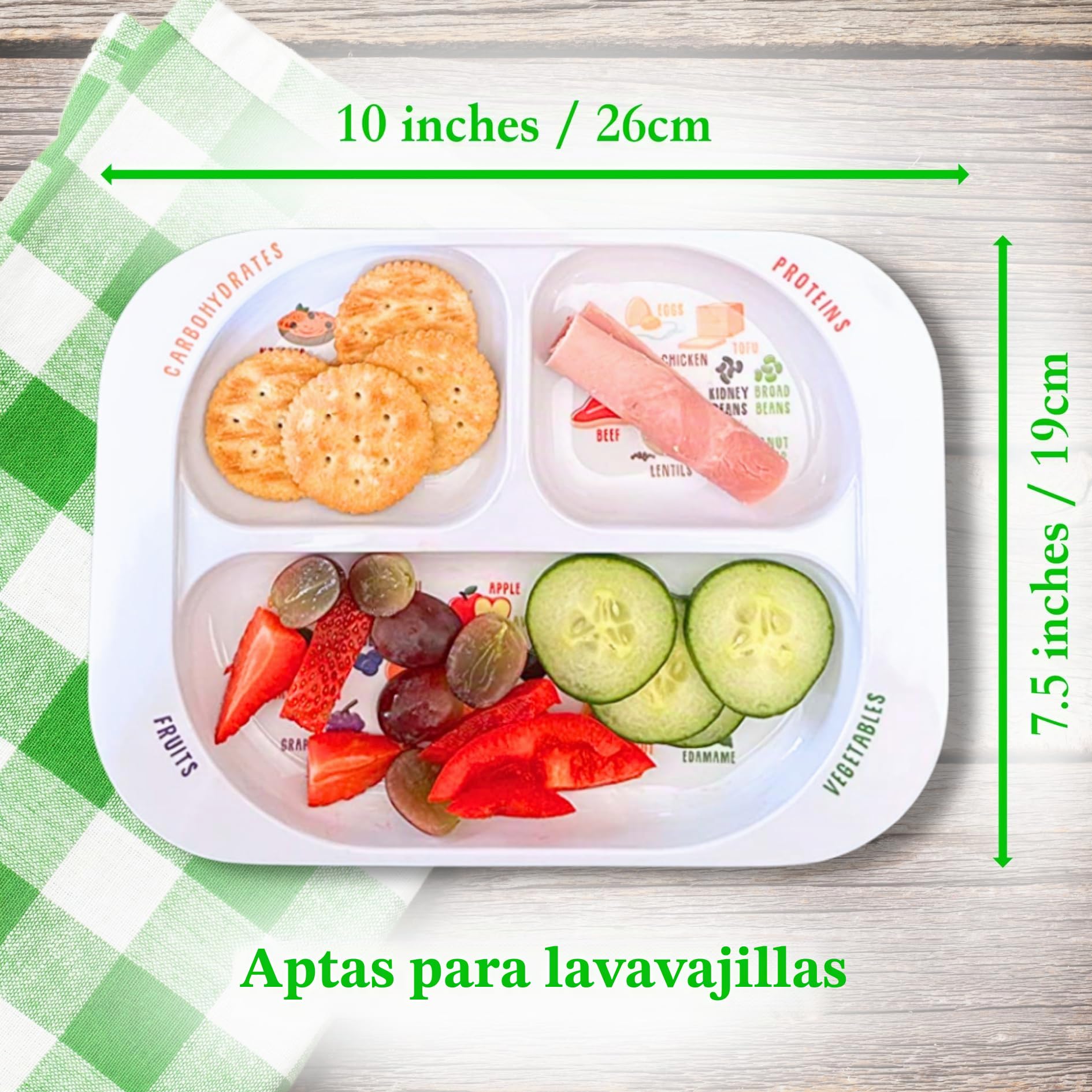 j&m Plato dividido de aprendizaje saludable para niños (4) | Aprenda Nutrición y Grupos de Alimentos | Secciones de colores para los más caprichosos | Melamina apta para niños, apta para lavavajillas