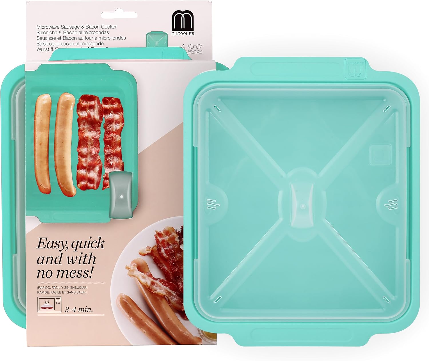 MMUGOOLER 2 Pack Microwave Easy Bacon Maker/Cooker with Lid, Safety, Quick and with No Mess, 11.3“ L x 9.0" W x 2.4" H- Blue