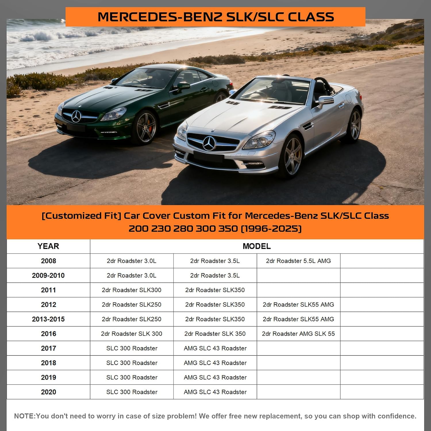 Kayme Heavy Duty Car Cover Custom Fit for Mercedes-Benz SLK/SLC Class 200 230 280 300 350 (1996-2025), Outdoor Full Exterior Cover with Tape and Towel, Rain Snow Sun UV Protection.