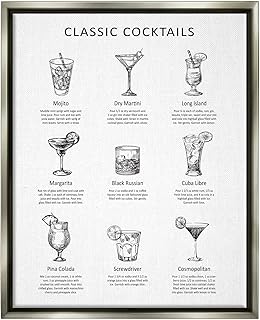 Stupell Industries Classic Cocktails Mixed Drinks Kitchen Bar Sign Chart, Design by Lettered and Lined