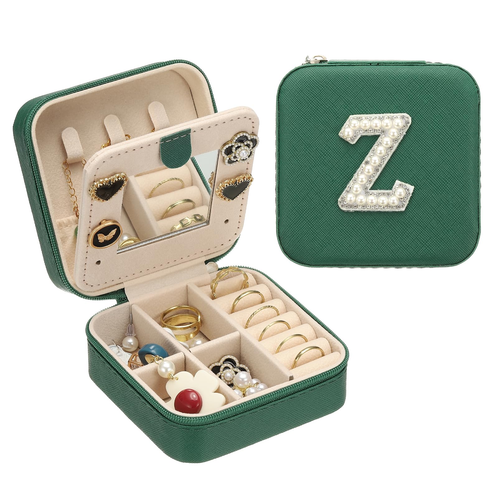Boîte à bijoux de voyage initiale Z PATIKIL : organisateur compact pour bagues et boucles d'oreilles