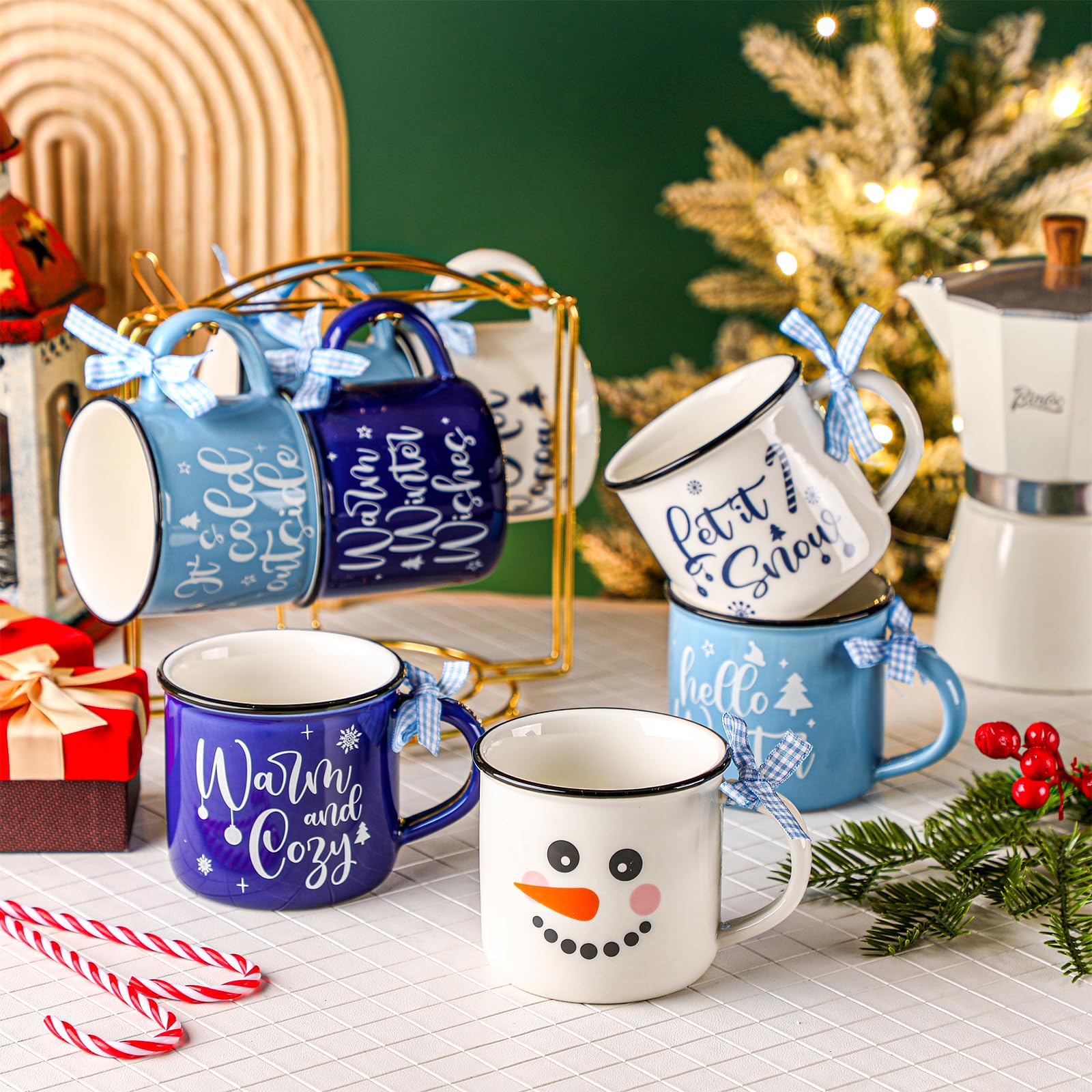 Amazon.com: Nitial 9 Pcs Winter Coffee Mugs Christmas 10 oz Christmas Coffee  Mugs Set with Ribbon Winter Snowflake Drinking Cups Gift Bulk for Home  Kitchen Office Table Centerpieces : Home & Kitchen